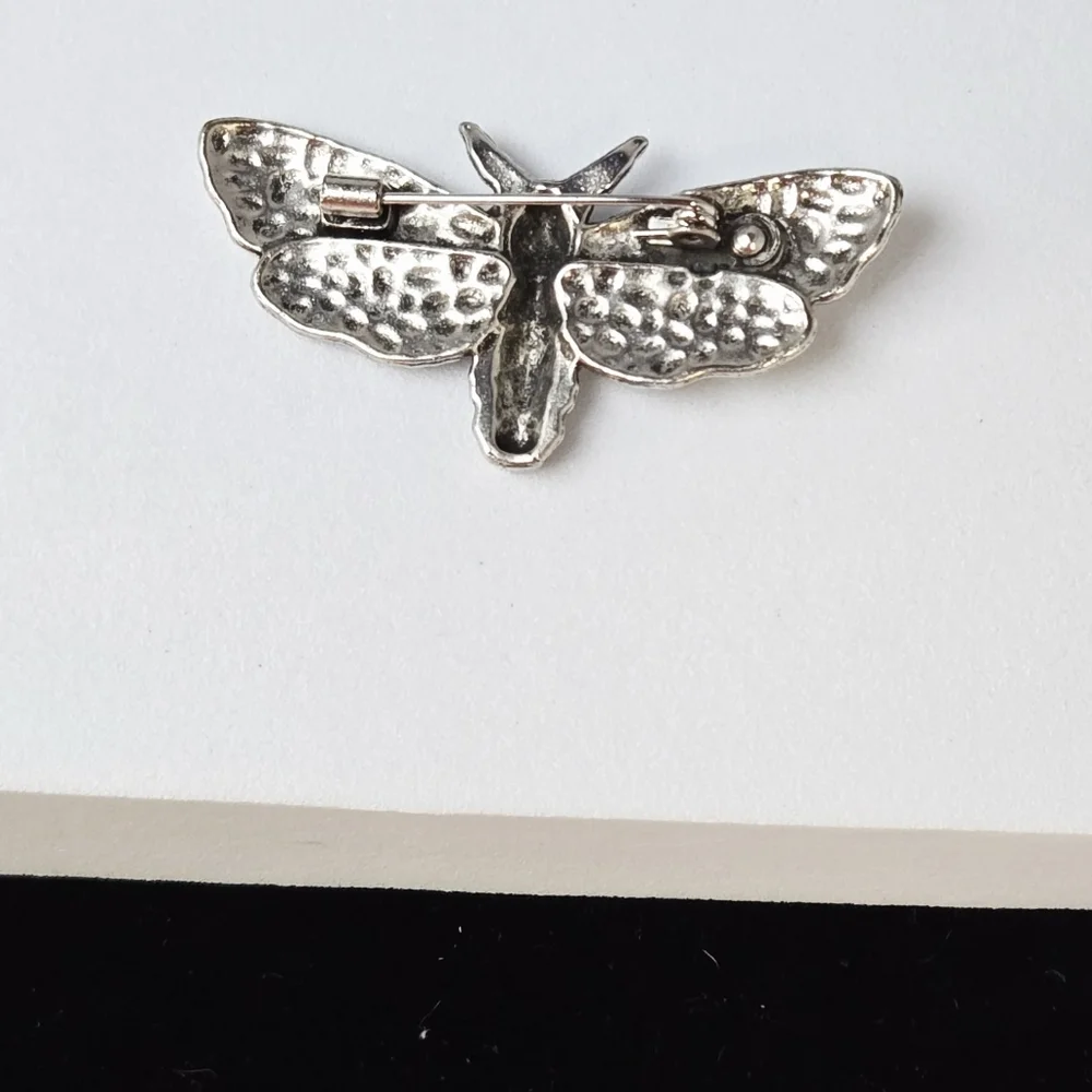 Silver Death’s Head Moth Brooch Antiqued Deadhead Skull Motif Gothic Lapel Pin